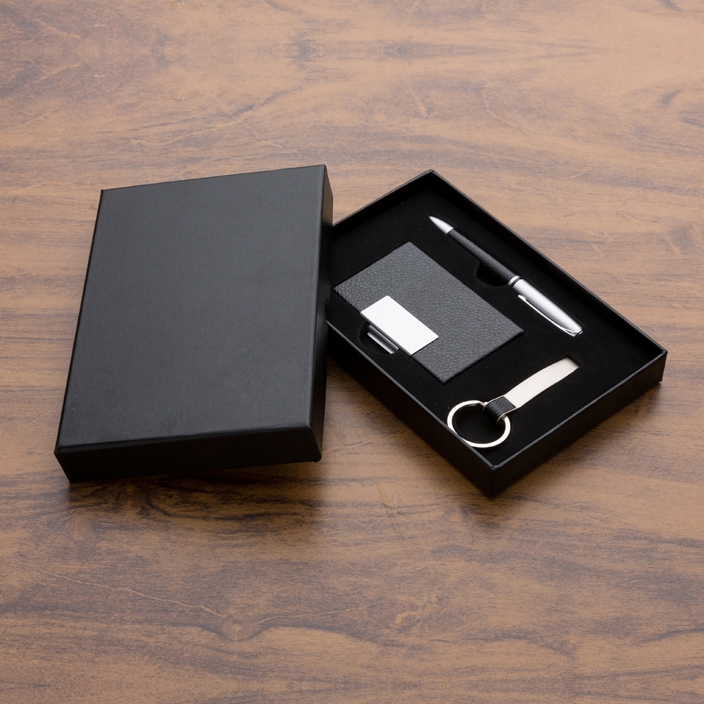 KIT EXECUTIVO COM PORTA CARTÃO CHAVEIRO CANETA METAL KT132