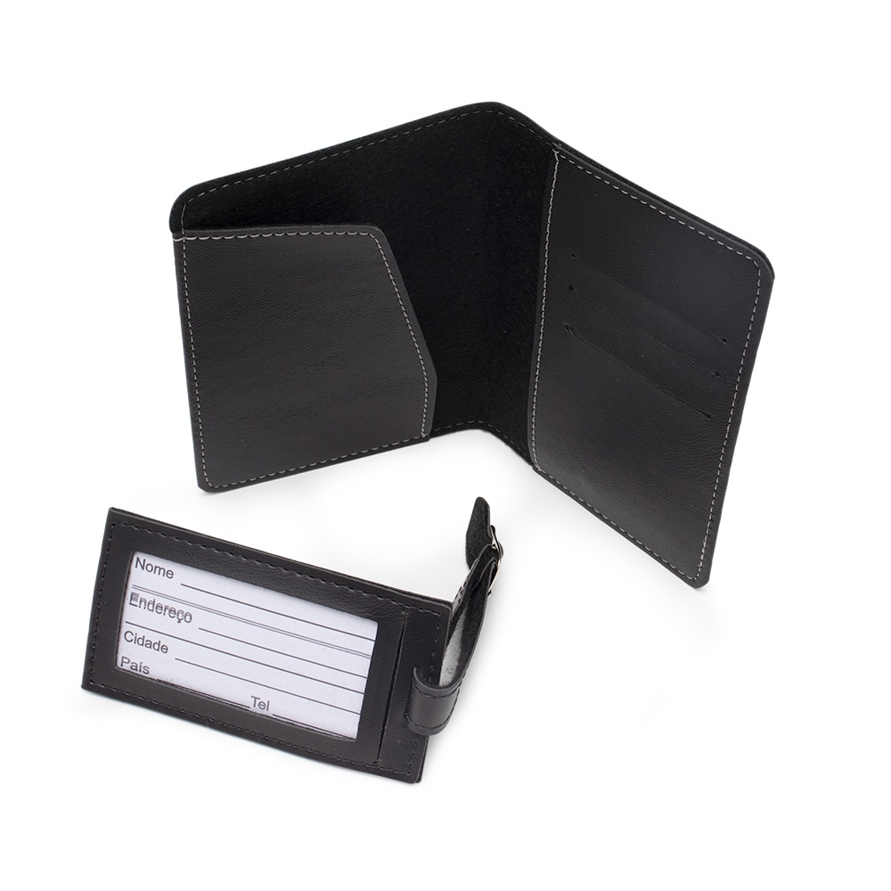 KIT VIAGEM TAG + PORTA PASSAPORTE EM COURO SINTÉTICO  KT180C