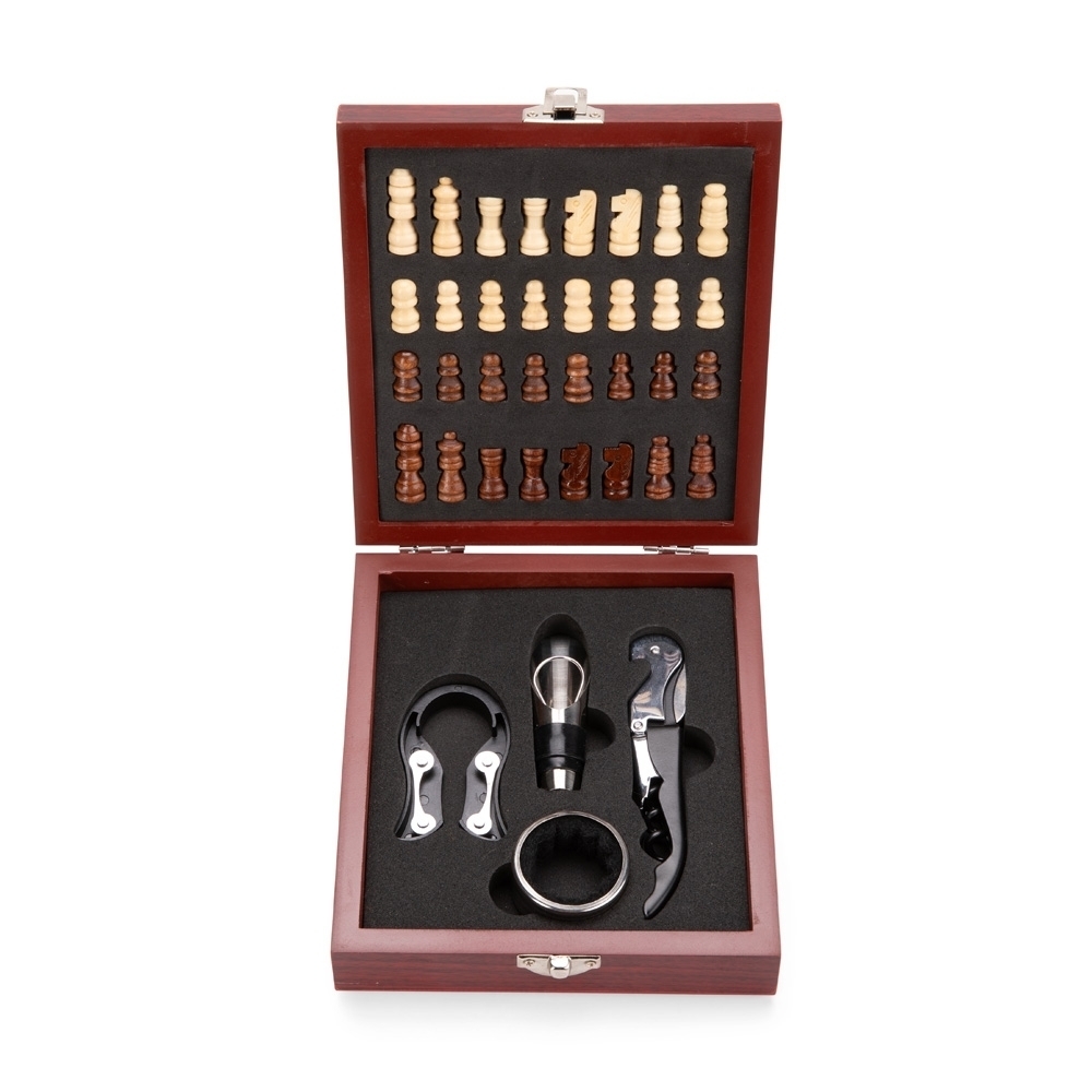 KIT VINHO COM JOGO XADREZ 4 PEÇAS KTV224A
